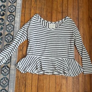 Free People Black and White Striped Peplum Top